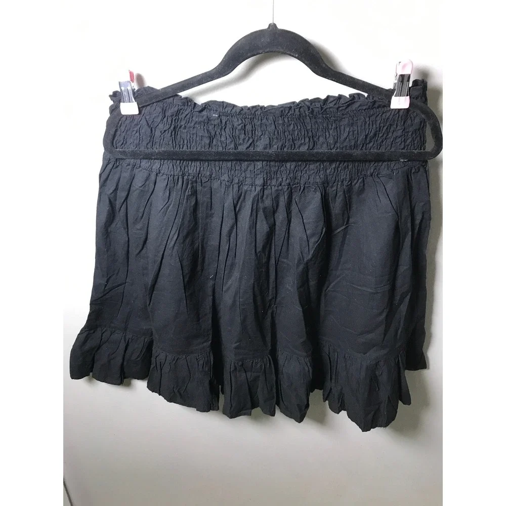 Derek Heart Womens Black Smocked Waist Ruffle Hem Cotton Mini Skirt XL NWT